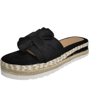 evzosrz Women's Bow Tie Platform Espadrille Wedge Sandals - Black, Size 7.5 - Buy Online on GoSupps.com