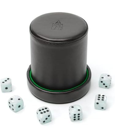 Luck Lab Black Leather Dice Cup with Lid & 6 Matching Pearl Dice - Green Velvet Interior - Ideal for Board Games - Buy Online on GoSupps.com