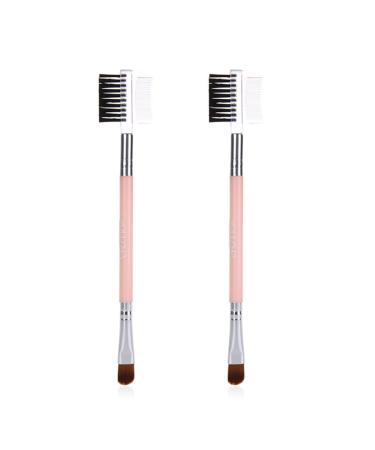 FRCOLOR Professional Cosmetics Brush Set - 2 Eye Shadow & Eyebrow Brushes with Spoolie - Double Sided Makeup Tools - Pink - International Shipping Available - Buy Online on GoSupps.com