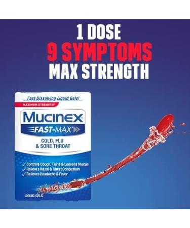 Mucinex Fast-Max Max Strength Cold Flu Sore Throat 16 Liquid Gels - Pack of 2 - Buy Online on GoSupps.com