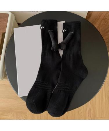 Hand in Hand Magnetic Holding Hands Couple Socks | Funny 3D Doll Mid-Tube Socks for Women & Men (Black+White) - Buy Online on GoSupps.com