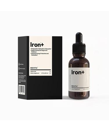 BIGVITA Iron+ | High Absorption Supplement with Microencapsulated Iron Drops + Folate, B6 & Cranberry Extract | No Metallic Taste, Mixed Berry Flavor, Gentle on Stomach | Energy & Hormonal Support
