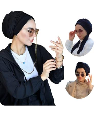 Dubai Turban-Turbans for Women-Hijab for Women|Hair Wraps-Head Wraps for Women|Hijab Undercap-Caps-Instant Hijab Black Dubai Turban