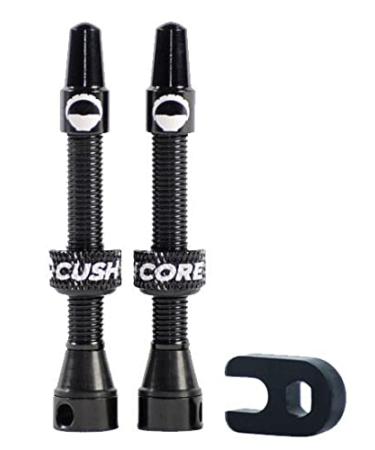 CushCore 44mm Air Valve Set - Premium Set of Alloy Valves, Nitrile Rubber Seal, Valve Core Tool Included, Tubeless Presta Valve, (44mm 2-Pack, Black)