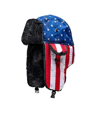 S A Company Trapper Hat Winter Hats for Men & Women | Ushanka Russian Hat Bomber Hat | Faux Fur Hat with Ear Flap American Flag