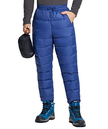 BALEAF Men's Warm Down Pants Ultralight Water Resistance Packable Winter Snow Puffer Pant Navy Blue Small