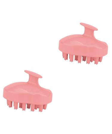 Minkissy 2 pieces scrubber cleaning brush bathing massager crested scalp shampoo brush head scratches silicone massage brush massage brush for at home head scalp massager health ridge pink
