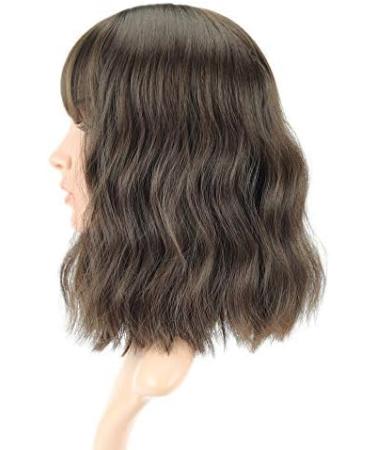 FAELBATY Short Bob Brown Wig with Air Bangs for Women - Curly Wavy Synthetic Cosplay Costume Wig in Natural Black/Dark Brown - 12 Inch - Buy Online on GoSupps.com