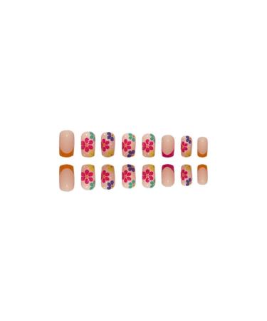 Justotry 24 Pcs Colorful Flower French Press Nails - Glossy Artificial Square Fingernails for Women - Buy Online on GoSupps.com