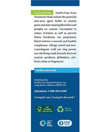 Earth's Care Acne Treatment Beauty Mask - 2.5 oz (71 g) for Clearer Skin - Buy Online on GoSupps.com