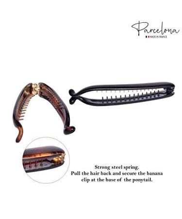 Parcelona French Small 3 Celluloid Banana Hair Clip Set - Tortoise Shell-Black - Buy Online on GoSupps.com