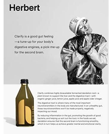 Herbert Labs Clarify Dandelion Sparkling Phytotonic - Organic and Plant Based Beverage for Immunity and Digestion with Organic Fermented Dandelion and Ginger (One Bottle) - Buy Online on GoSupps.com