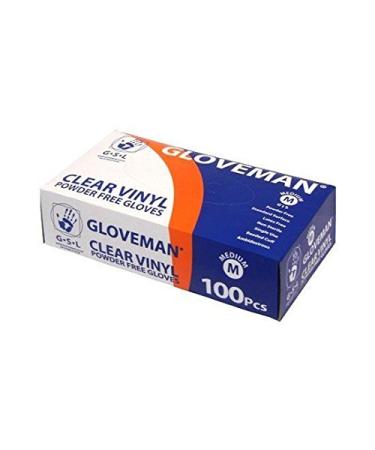 Box of 100 Gloveman Clear Powder Free Vinyl Gloves - Medium