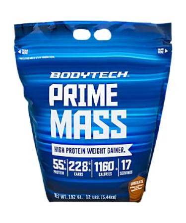 BodyTech Prime Mass High Protein Weight Gainer with 55 Grams of Protein per Serving to Support Muscle Growth Performance Blend of Creatine, Glutamine BCAA's Rich Chocolate (12 Pound) Chocolate 12 Pound (Pack of 1)