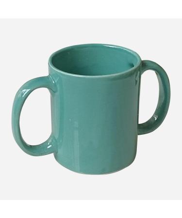 ANCIENT IMPEX Ceramic Dual Handle Mug for Secure Hold | BPA-FREE Double Handled Ceramic Mugs to Aid Tremors | 11.83 US Fl. Oz. (350 Ml) - Terquoise Color