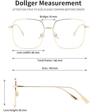 Dollger Blue Light Filter Glasses for Men & Women | Square Metal Frame | Anti Blue Light Glasses for Gaming PC & TV | Stylish Large Frame Gold Design - Buy Online on GoSupps.com