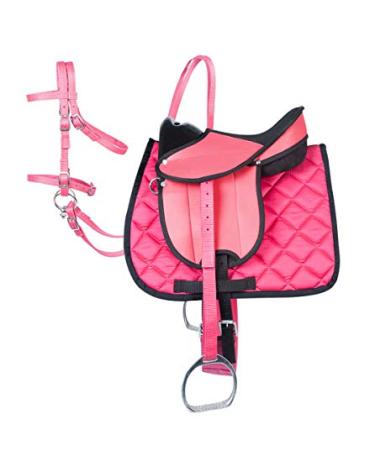 Pfiff 102291 Saddle Set Complete Equipment for Shetland Pony and Wooden Horses/Plush Horses Pink Black-Pink