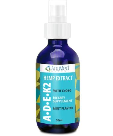 AnuMed Vitamins ADEK2 + Hemp Extract Spray | 50ml | Peppermint Flavor | with CoQ10 | Dietary Supplement