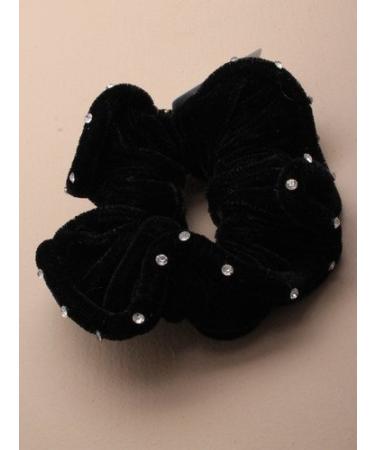4568 Black velvet hair tie with rhinestone crystals around edge Party Festival