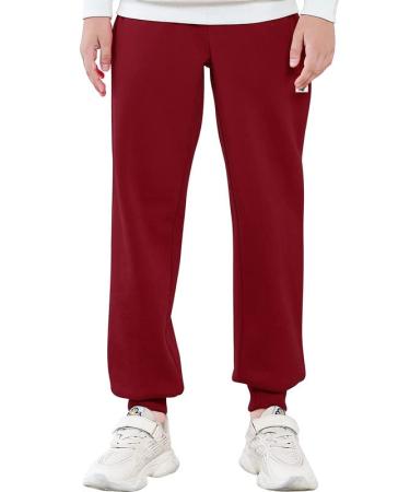 JIAHONG Kids Fleece Sweatpants Soft Brushed Joggers Pants Drawstring Casual Plain Sweatpants for Boys or Girls 3-12Y 3-4T Wine Red