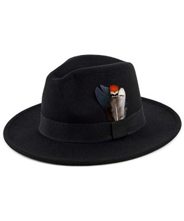 FADACHY Classic Fedora Hats for Men & Women Wide Brim Felt Hat Panama Dress Fedora Hat Large A-black