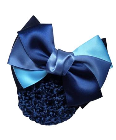 KDDOM Lady Bow Hair Bun Net Professional Woman Bowknot Decor Barrette Snood Net Hair Clip(Blue)