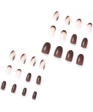 French Tip Press on Nails - Short Press On Nails with Nail Tips BrownBrown coffee colored fake nails with almond shaped design press on nails Acrylic False Nails Cute Artificial Nails - Buy Online on GoSupps.com