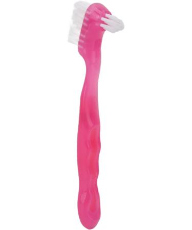 Denture Toothbrush - Double Sided Soft Bristles for Gentle Plaque and Dirt Removal - Ergonomic and Portable Design - Pink - Buy Online on GoSupps.com