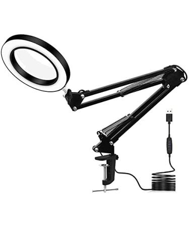 Lightweight Magnifying Glass Led Folding Long Arm Clip Eye Protection USB Reading Book Light Led Clip Magnifying Glass Electronic Maintenance Light/Black Lofty Ambition