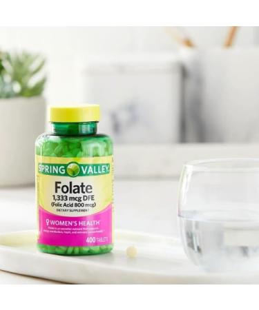 Generic Spring Valley Folate 1 333 mcg DFE Folic Acid 800 mcg 400 Tablets - Dietary Supplement Women's Health Boost Metabolism & Heart Support - Bundle with+ Sticker Dri Store - Buy Online on GoSupps.com