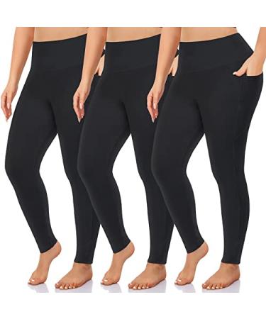 NEW YOUNG 3 Pack Plus Size Leggings with Pockets for Women High Waist Tummy Control Workout Yoga Pants XX-Large Plus Black/Black/Black