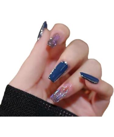 24Pcs/Set Press On Nails New Glass Blue Diamond Sparkling Aurora Diamond Patch False Nails Acrylic Fake Nails Full Cover Nails Tips Artificial Finger Manicure Press on nails for Women and Girls - Buy Online on GoSupps.com