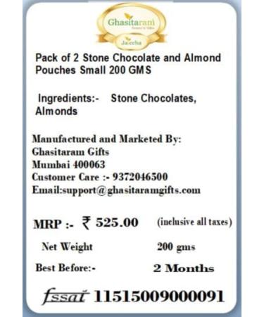 Jaiccha Ghasitaram Diwali Gifts Chocolate - Pack of 2 Stone Chocolate and Almond Pouches Small 200 GMS with 2 T-Lites - Buy Online on GoSupps.com