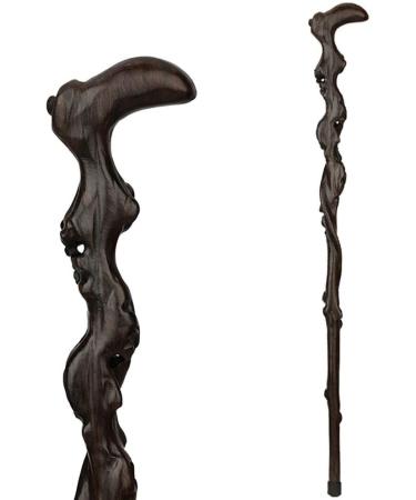 Wooden Cane Solid Walking Stick Wooden Cane Crutches with Mahogany Ebony Wood Carving Overall Crutches Hand Carved Faucet Cane Walking Cane for Elderly Seniors Journey