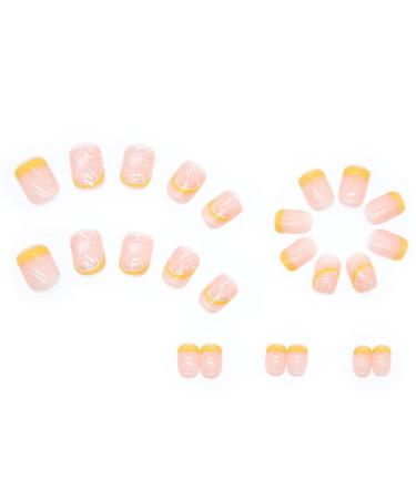 Summer Lemon Press on Nails - 24pcs Short Square Coffin Nude Fake Nails with Glue | Cute & Graceful DIY Nail Art for Women - Buy Online on GoSupps.com