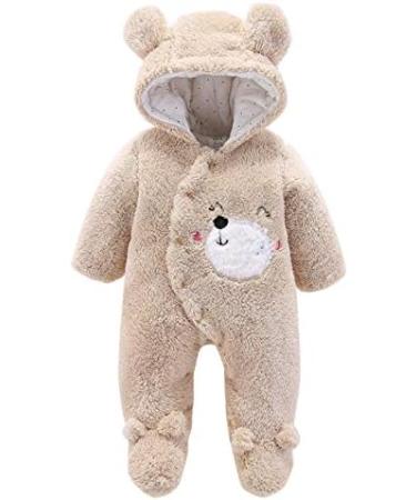 Haokaini Newborn Bear Snowsuit | Cotton Fleece Romper for Baby Girls Boys 0-3 Months - Khaki - Buy Online on GoSupps.com
