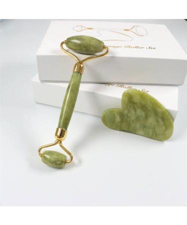Face Massage Roller Jade Roller & Gua Sha Face Roller Facial Beauty Roller Skin Care Tool Green Massager for Face Eyes Neck Relaxing and Relieve fine Lines and Wrinkles