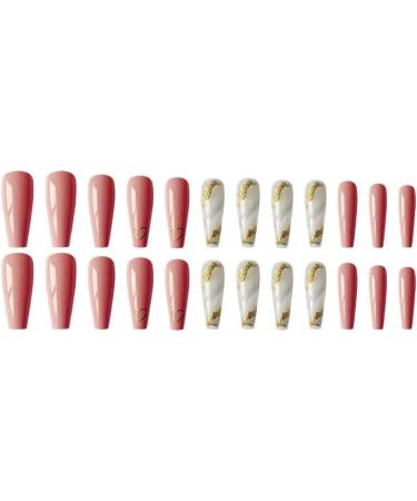 Glitter Gold Coffin Press on Nails - 24pcs Nude & Pink Black Acrylic Stick on Nails with Glue Sticker for Women and Girls - Fashionable False Nails - Buy Online on GoSupps.com