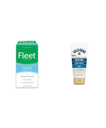 Fleet Adult Constipation Saline Enema 4 Bottles Gold Bond Healing Hand Cream 3 oz 2 Item Bundle