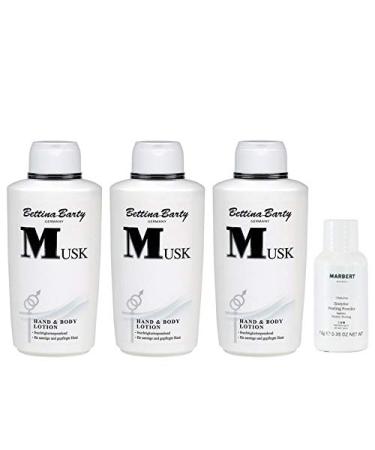 Bettina Barty Musk Hand & Body Lotion 3 x 500 ml + Marbert Enzyme Peeling Powder 10 g Free