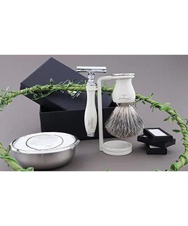 Haryali London 5 Pc Shaving Kit with Double Edge Safety Razor, Badger Shaving Brush, Soap, Bowl, Stand - Ivory Color Shaving Set - Buy Online on GoSupps.com