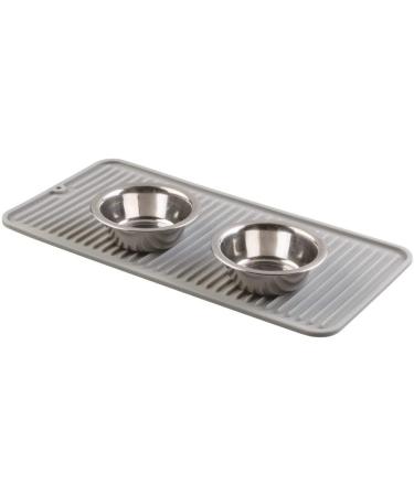 mDesign Small Square Pet Food and Water Bowl Mat - Waterproof Non-Slip Silicone Placemat for Dogs and Cats - Durable and Food Safe - Gray Linelle Collection - Buy Online on GoSupps.com