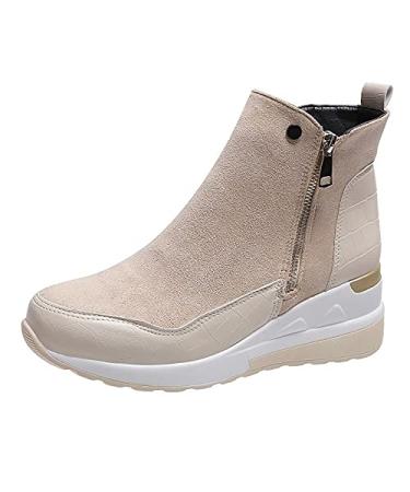 EKOUSN Fashion Sexy Women's Boots,Fashion Casual Waterproof High Top Platform Women Shoes Comfortable Zipper Boots,Casual Wedge Tall Boots Low-Top Work Boots Knight Boots