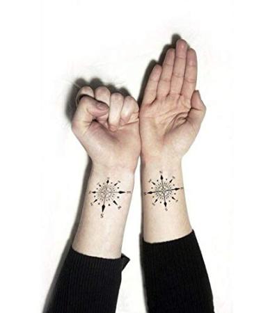 Waterproof Temporary Tattoo Stickers - Set of 12 Compass Grey Watercolor Blue Designs - Buy Online on GoSupps.com