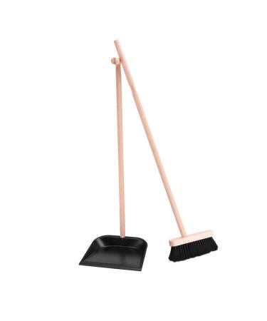 YJ Wooden Broom Dustpan Set Household Soft Fur Broom Durable Beech Handle Sturdy Anti-tilt Design Used in Kitchen Bedroom Garage Hall Etc