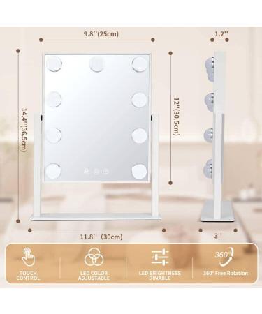 Hompoem Hollywood Vanity Mirror with 9 LED Bulbs & Touch Control Design - 3 Colors Dimmable, 10x Magnification, White - Buy Online on GoSupps.com