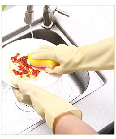 Premium Long Rubber Household Gloves | Reusable Cleaning & Garden Gloves (Beige Size M) - Perfect for Car Wash & Work - Buy Online on GoSupps.com