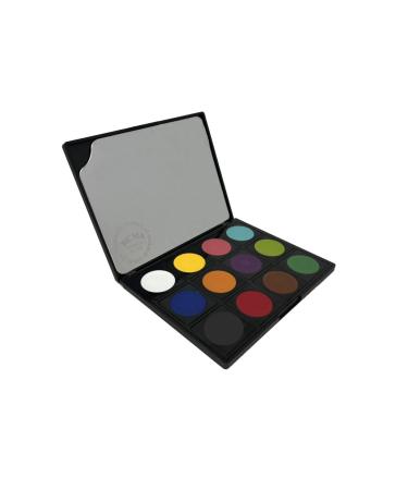 RCMA 12-Shade Color Makeup Pro Palette | Face Lip and Eye | Professional Makeup | white yellow pink tourquoise blue orange purple lime green black red brown and green | Long Lasting |1.09oz