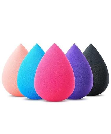 Beauty Makeup Sponge Set of 5 - Non Latex Soft Multi-colored Foundation Blending Sponges for Cream Powder and Liquid (Teardrop - Multicolor)