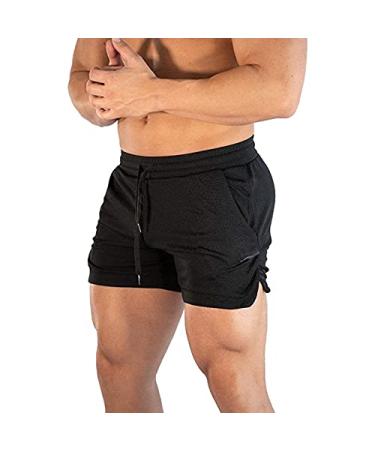 CEHT Mens Athletic Shorts Quick Dry Bodybuilding Mens Workout Shorts Gym Shorts for Men with Pockets Black Medium